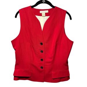 Ann Taylor Petites Red 100% Wool Button Front Tailored Vest Size 12P Vintage